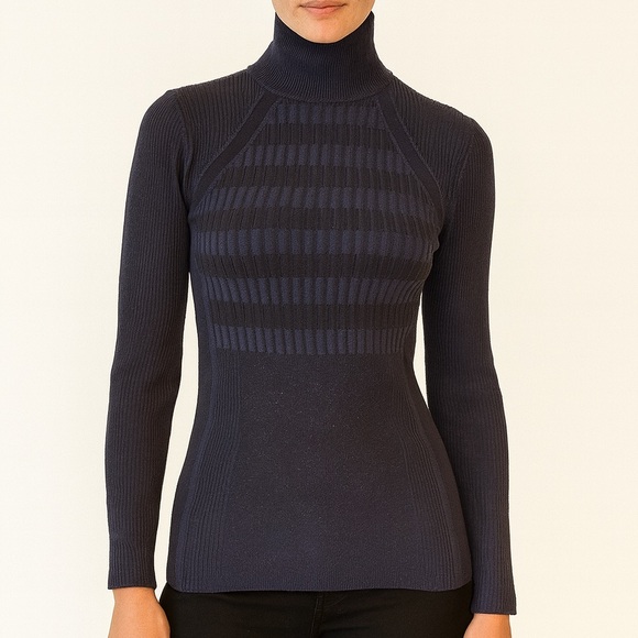 Karen Millen Blue Stripe 3/4 Sleeve Sweater Size 2 - Picture 1 of 9